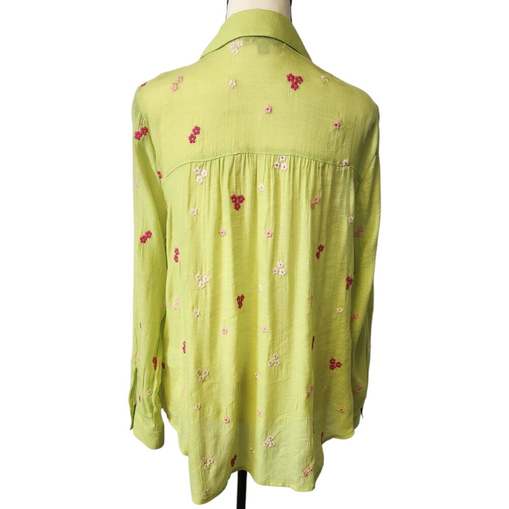 Anthropologie Figueroa & Flower Lime Green Long Sleeve Button Down Shirt Small - Picture 4 of 7